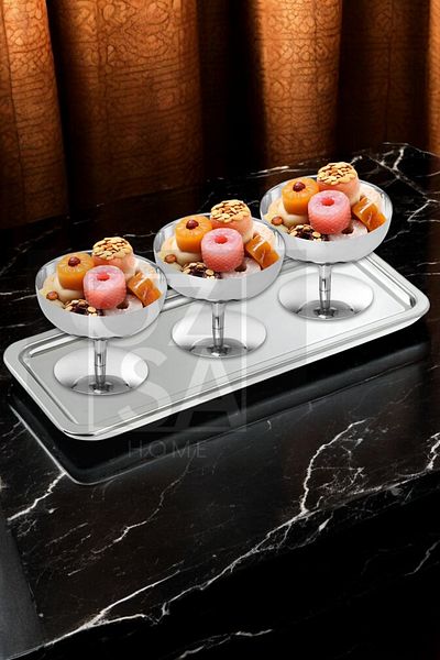 ÖzSa Home 8 Pieces Presentation Set Steel Rectangular Tea Coffee Serving Presentation Tray and Turkish Delight Snack Bowl Ice Cream