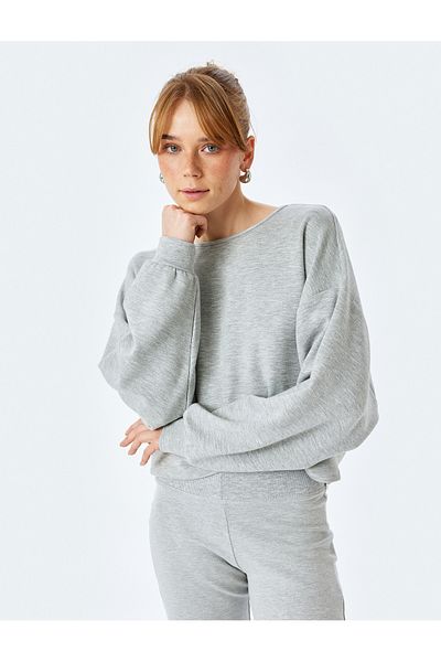 Koton Long Sleeve Crew Neck Viscose Blouse with Back Window Detail