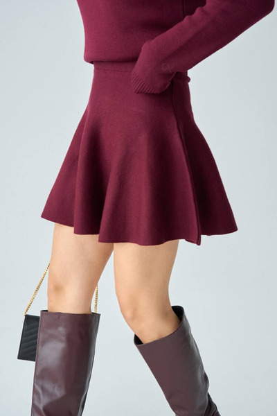 LOOSH Kadın Bordo Volanlı Mini Etek