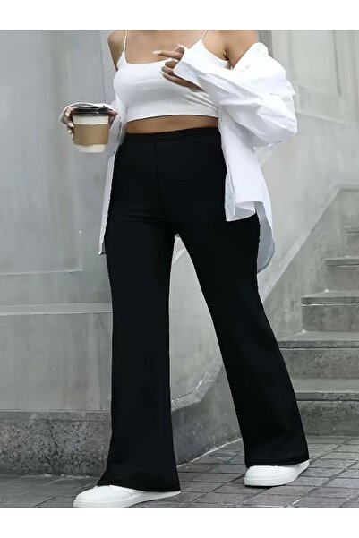 CAONNES Ελαστικό και άνετο μαύρο φαρδύ παντελόνι φόρμας - ŞAH MODAolmç