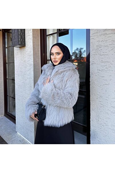 LÜKSERA Pelüş Tüylü kemerli  Mont Renkli