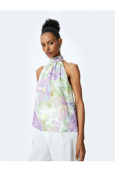 Koton Halter Neck Floral Chiffon Blouse