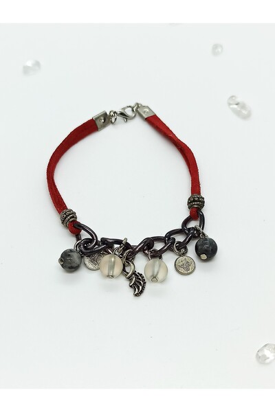 COOL&RELAX Handmade Natural Stone and Glass Decorated Claret Red Skin Leather Women Ankle