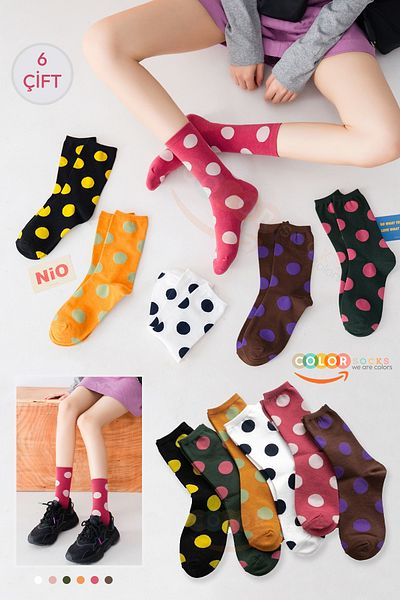Color Socks 6 чифта дамски чорапи до глезена на точки (НЕ СЕ ПОТЯТ)