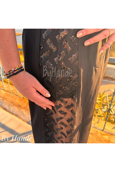 BY HANDE TASARIM Women's Black Medina Silk Sequined Loose Trousers