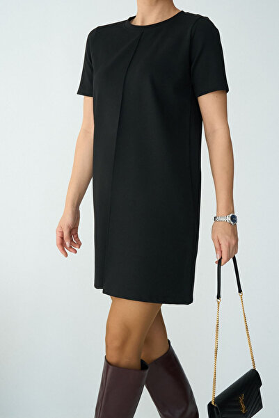 LOOSH Women's Crew Neck Front Stitching Short Sleeve Mini Dress