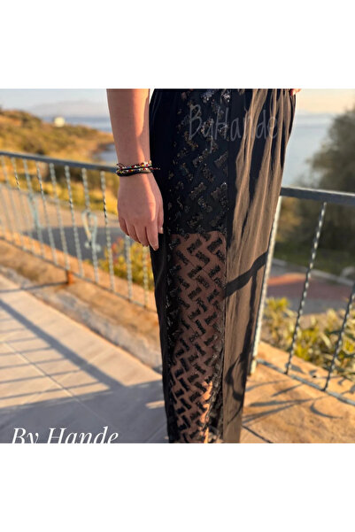 BY HANDE TASARIM Women's Black Medina Silk Sequined Loose Trousers