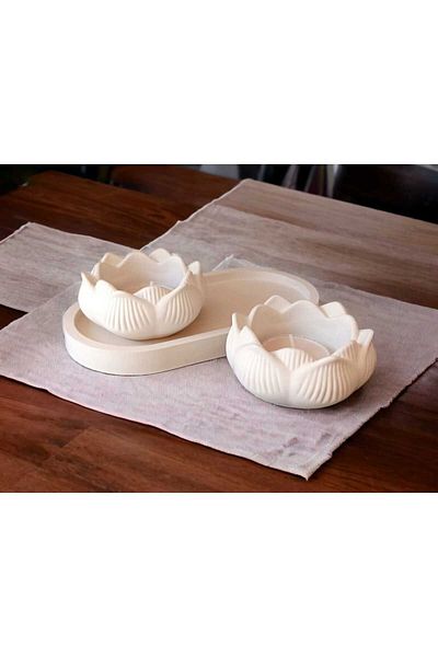 Minima Art Studio Decorative Triple Lotus Flower Set Jewelry Organizer Decorative Candle Holder Set