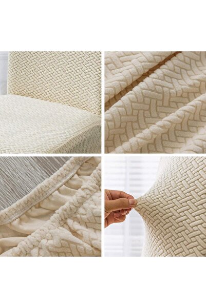 IYDGAH Tuğla Desen Kaliteli Sandalye Kılıfı, Sandalye Örtüsü, Lastikli, Likralı 1 Adet Krem Renk