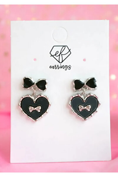 DÜKKAN DESİGN Shop Design Ribbon Detailed Y2K Black Heart Earrings