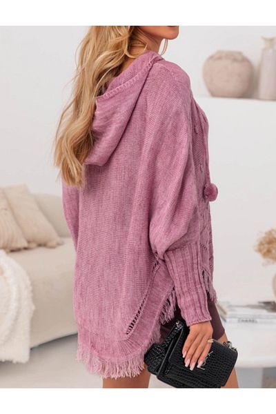 MODA Women's Plus Size Hooded Pompom Detail Knitwear Sweater Jb 091147892