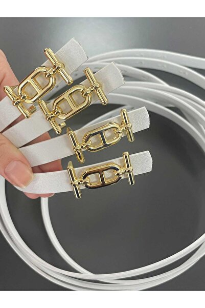 MELEK ARAZ Білий короткий ремінь з тонкою пряжкою для жінок