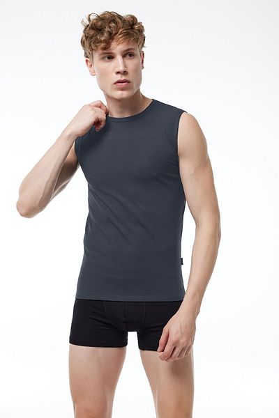 Malabadi Men's Smoked Crew Neck Non-Marking Modal Sleeveless Undershirt 007