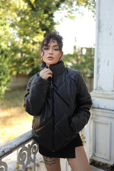 LÜKSERA Şişme Elyaf Dolgulu Deri Mont