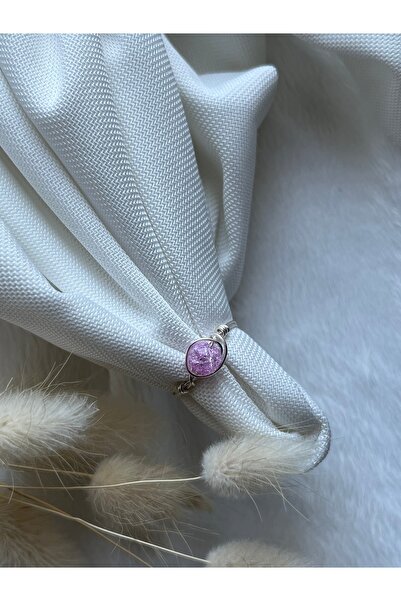 PelvedDesign خاتم سلك فضي من حجر النسيج الوردي مصنوع يدويًا