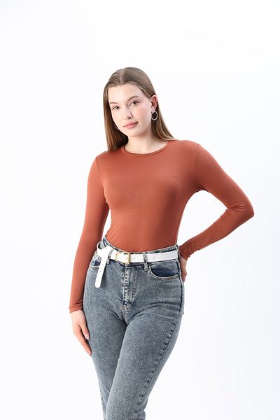 ziend fashion Дамски кафяв боди с кръгло деколте за нов сезон