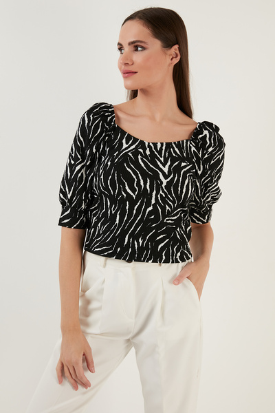 Lela Three Quarter Sleeve Wide Neck Blouse Bluz 5869001