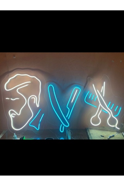 KAMER NEON LED IŞIKLI KUAFÖR BERBER TARAK MAKAS USTURA