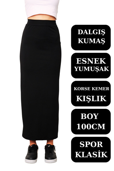 mrmpro Uzun Spor Kalem Etek  Dalgıç Kumaş Esnek Etek Maxi Boy 100cm