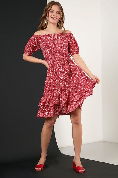 Lela Carmen Collar Lacing Detail Flounces Dress Dress 5869004