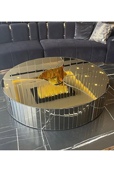 LUXURY VİLLA LUXURY BRONZ AYNALI TEKERLEKLİ ORTA SEHPA 100X100 YÜKSEKLİK 32CM