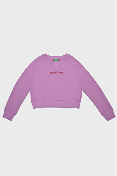 United Colors of Benetton Crop Sweat pentru fete cu logo - Crew Deck BNTG21543