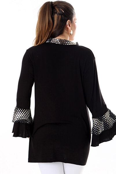 Kheos Μακρυμάνικο Ισπανικό Φιόγκο με λαιμόκοψη και φιόγκους Άνετη μπλούζα πουά από λίκρα