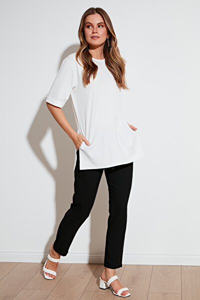 Lela Oversize Crew Neck Split Detail Blouse Bluz 5869000