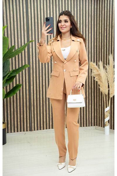 Zümrüt 1700 Model Skinny Fit Button Detailed Jacket and Trousers Set