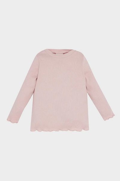 DeFacto D7252 Set 2 piese pentru fetiță, cu flori, cu nervuri, cu mânecă lungă, tricou de bază