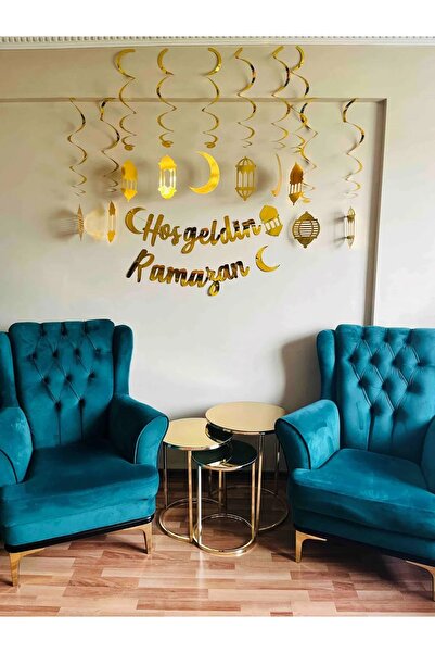 aşkın concept Hoşgeldin Ramazan Kaligrafi Banner ve 10'lu Asma Tavan Süsü Şerefe Mahyalı Süs