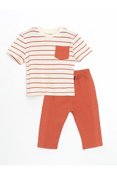 LC Waikiki Crew Neck Striped Baby Boy T-Shirt and Pants 2-Piece