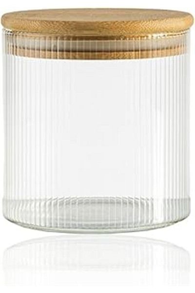 STOREMAX 500 ml Striped Jar - Airtight Dessert Spice Food Storage Kit with Wooden Lid