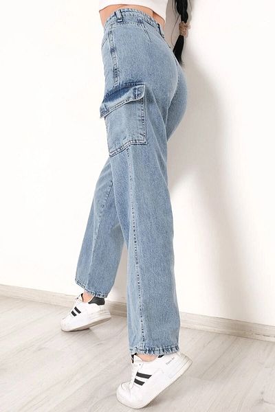 LAMİRA Women's Light Blue Snow Lira Cargo Pocket Palazzo Wide Leg Without Back Pocket