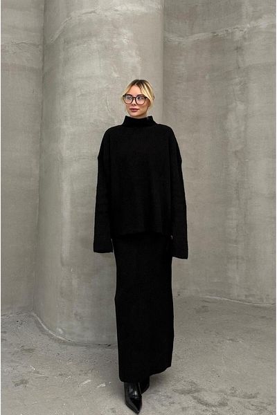 Havoş Black Knitted Fisherman Sweater Skirt Set