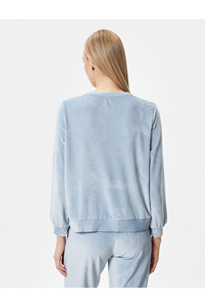 Koton Kışlık Pijama Üstü Kadife Yumuşak Dokulu Uzun Kollu Bisiklet Yaka