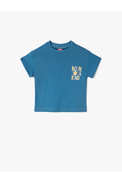 Koton Cotton Short Sleeve T-Shirt - Crew Neck, Slogan Printed