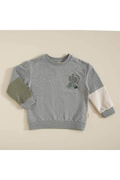 Chakra Kaktüs Kapüşonlu Sweatshirt Gri Melanj