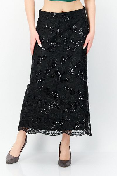 Anne Klein تنورة نسائية من قماش شبكي مزين بالترتر، باللون الأسود