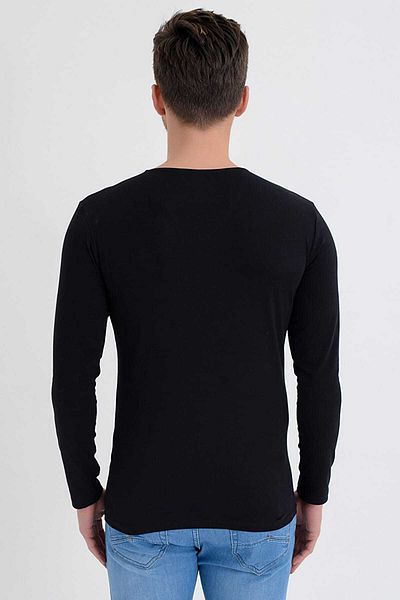 DYNAMO Tricou de bază din Lycra, negru, cu mânecă lungă, cu decolteu în V