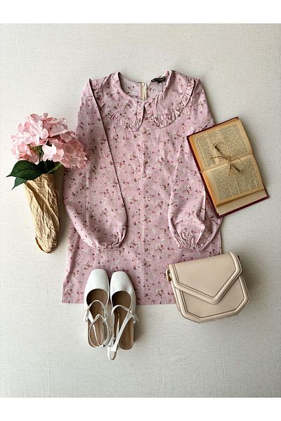 KÜÇÜĞÜM BUTİK Baby Collar Floral Long Poplin Tunic