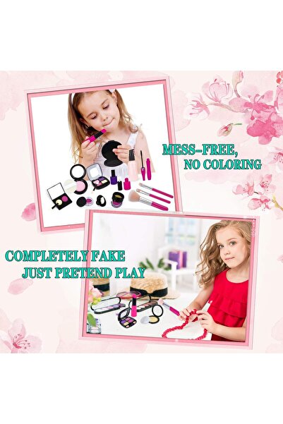 Yelajoy Kids Pretend Makeup Kit, metal handle, in role-playing fun,  Gift for Girls 4-10 Year Old, Pink