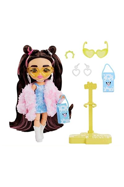 Barbie Minis Extra Esmer Saçlı Pembe Kürklü 14 cm