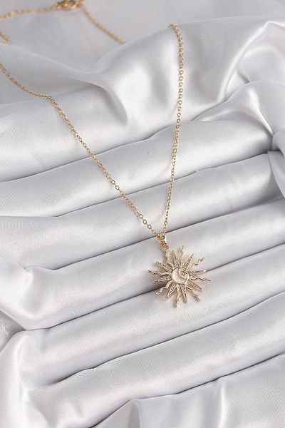 Skygo 316L Steel Gold Color Chain Colorful Zircon Stone Pearlescent Moon Embroidery Detail Women's Necklace - Tj-Bko9630