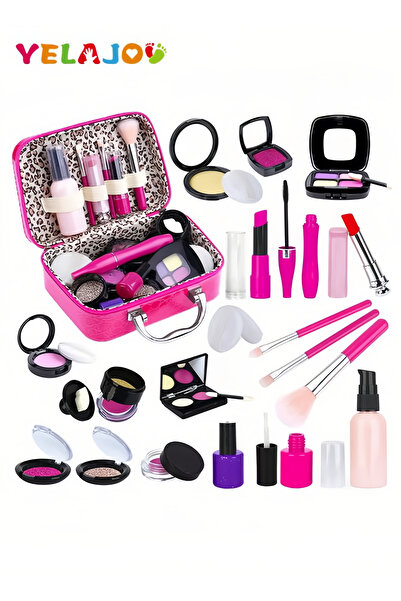 Yelajoy Kids Pretend Makeup Kit, metal handle, in role-playing fun,  Gift for Girls 4-10 Year Old, Pink