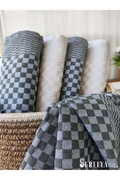 serelya 40x60cm Krem&Siyah Dama Desen Mutfak Sunum Peçetesi, Şık Tasarım, Premium Görünüm, Sofra Bezi