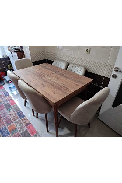 Lajibu %100 Mdf Açılabilir Masa Sandalye Takımı 6 Kişilik Yemek Masası Takımı...