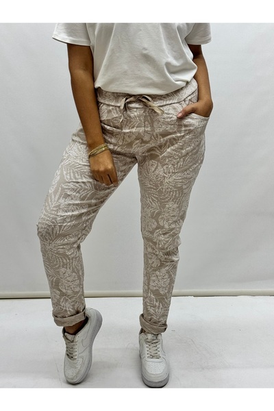 İTALYAN BUTİK Italian Lycra Leaf Patterned Trousers
