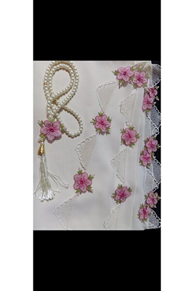 NUMİSTORE Iğne oyası krem renk tespihli namaz örtüsü