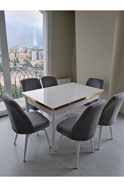 Lajibu %100 Mdf Açılabilir Masa Sandalye Takımı 6 Kişilik Yemek Masası Takımı...